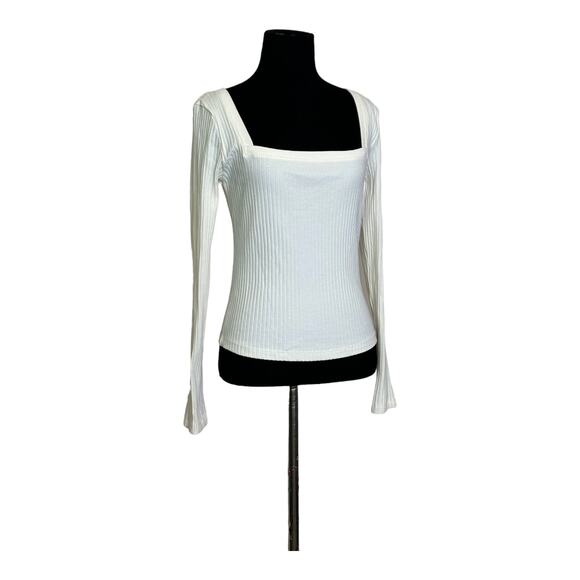 ZARA creamy white long sleeves square neck ribbed sweater size M - Picture 6 of 11